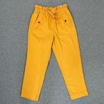Loft High Rise Paper Bag Straight Leg Crop Pants Yellow Small Elastic Baggy Photo 5