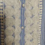 LL Bean Size Large White Blue Long Sleeve Pearl Button Top Stripes Frilly Rose Photo 8