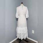 ZARA  Bloggers Fav Oyster White Belted Embroidered Tiered‎ V-Neck Midi Dress Sz M Photo 15