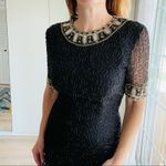 Vintage 80s Silk Beaded Sheath Dress, Formal, Black Tie Cocktail Kazar Blk/Gld Size 6 Photo 11