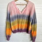 The Indigo Child Distressed Rainbow Sprayed V Neck Sweater Colorful Sz M Photo 11