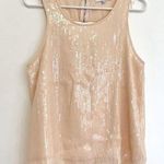 Anthropologie RO&DE Cream Beige Sequin Overlay Sleeveless Cutout Back Tank Top M Photo 0