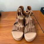 Sorel Cameron Flatform Leather Sandal Platform Lace Up Gladiator Velvet Tan 9 Photo 1