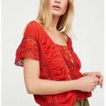 Free People  little secret Open Crochet Paneled Cotton Gauze Boho Blouse size m Photo 0