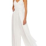 Mac Duggal  70100 Flowy Faux Wrap Jumpsuit White Chiffon Pleated V-Neck Photo 0