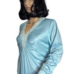 Vintage 60's OOAK unbranded laced V neck blue long sleeved maxi dress small Photo 4