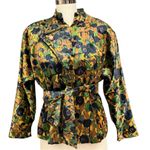 Vintage Floral Belted Blazer Black Gold Green Purple Lapel Flap Crop Blazer EUC Size L Photo 0