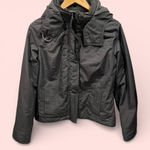 Hollister Cute  charcoal gray peach fleece lined all weather jacket w/hood crop Photo 0