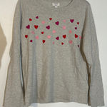 J.Crew Teddie Sweater Embroidered Heart Print Light Gray Crew Neck Womens M Photo 0