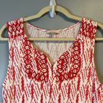 Skies Are Blue  Top Coral & White Embroidered Yoke Sleeveless Sz 8 EUC Slit Neck Photo 2