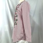 JOAN RIVERS Red White Striped Button Shirt Floral Embroidery Womens S Bohemian Photo 3
