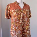 Faith and joy  Orange Floral Print Short Sleeve Blouse Photo 4