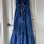 Madewell  Blue Floral Embroidered Cicely Tiered Midi Dress in Plaid 100% Cotton 6 Photo 4