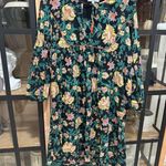 World Market dress floral tunic cotton bell long sleeve kaftan colorful flowers Black Size L Photo 11