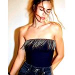 Free People Heartbreaker Bodysuit Rhinestone Fringe Black size XL Photo 5