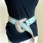 Y2K Bling Belt Size medium Blue/Green Rhinestone Chunky silver Buckle Blue Photo 0