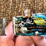 Custom Made  Multi Strand Beaded Stones Disc Hinged Metal Band 9 inch Bracelet Photo 6