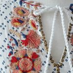 Bohme NWT  Spanish Embroidered White Top Tassels Gold Beading M Photo 7