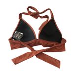 Bar III Shimmering Banded Bikini Top V Neck Halter Tie Back Brown XS Photo 2
