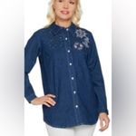 Quacker Factory  Anchors Away Woven Shirt  Sz. XL Denim Blue Cotton Stretch Photo 8