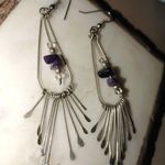 Long Vintage Silver Dangle Earrings Purple Amethyst Pearl Beads Fringe Photo 8