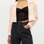 For Love & Lemons Eugene Cropped Blazer NWT Tangerine Orange Plaid Crop XL Photo 2