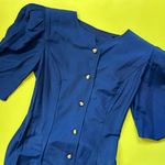 All that jazz Vintage 80s Solid Button Front Short Sleeve Bow Back Dress Photo 1