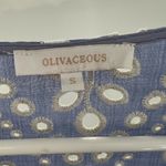 Olivaceous  eyelet embroidered ruffle top cropped flirty romantic blue white S Photo 2