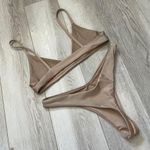Simona Swimwear Bikini bralette thong cheeky womens Beige (small) minimal skimpy Tan Photo 1