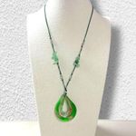 Free People Get Lost Cord Pendant Necklace in Green Gold NEW Bohemian Choker Photo 1