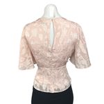 EXPRESS Pink Floral Cinched Waist Flutter Sleeve Keyhole Back Peplum Blouse Sz M Photo 2