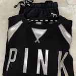 Victoria's Secret Victoria’s Secret black and Silver shiny Foil Sweatshirt & Pants outfit Set Photo 2