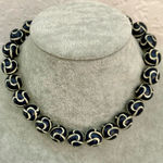 Vintage Deep Navy and Cream Carved Wood Bead Choker Necklace Germany Photo 0