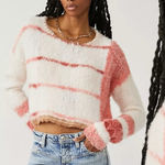 Free People Emerson Pullover Fuzzy Crop Sweater in Champagne Dream Size Large Photo 0