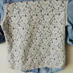 Poetry Rolled Sleeve Button Up Shirt Crochet Back Roll Top Womens Blue Large L Photo 4