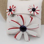 Womens Jewelry Set White Red Cute Enamel Daisy Flower Pin and Earrings Set Photo 9