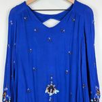 Free People Mini Dress Womens M Royal Blue Oxford Embroidered Oversized Bohemian Photo 3