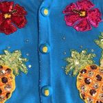 Just Be Just B glitzy sequin pineapple and flower button up cardigan sweater size medium Photo 11