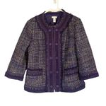 Chico's Metallic Purple Tweed Fringe Boucle Jacket Women Sz 1 Medium Photo 0