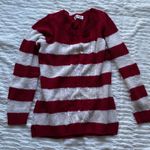 Pink Rose Woven small cable knit red and white striped sweater  crew neck Photo 0