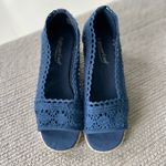 Coldwater Creek  Navy Blue Crochet Peep Toe Espadrille Wedge Sandals Photo 1