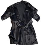 Victoria's Secret VICTORIAS SECRET Black Satin Dressing Gown Robe Small Medium S/M Half Sleeve Photo 0