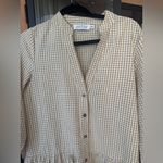 Petal and Pup  Daria gingham dress beige flowy long sleeve cotton babydoll vneck Photo 2