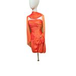 Vintage AJ Bari 1980s Orange Cocktail Dress with Flowing Organza Wrap – SZ:2 XS Photo 3