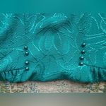 Vintage 80s Henry Lee teal floral monochrome fitted long sleeve dress, size 6 Blue Photo 10