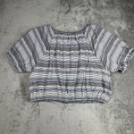 Madewell  Shirt Women Medium Blue White Striped Jacquard Keyhole Crop Top Cottage Photo 2