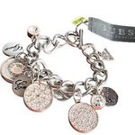 Guess Y2K Charm Link Bracelet Silver Rose Gold Crystal Logo Dangle Modern Glam Photo 0