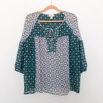 Loft Womens Blouse Size M Green Floral Boho Peasant Cottage Indie Chic Romantic Photo 1