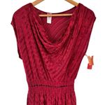 70’s Vintage Ruby Drape Neck Midi Dress Velvet Stripe Red Size XS Photo 1