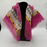 Henri Bendel  Knit Pink Yellow Ivory Logo Fringe Scarf Square Photo 2